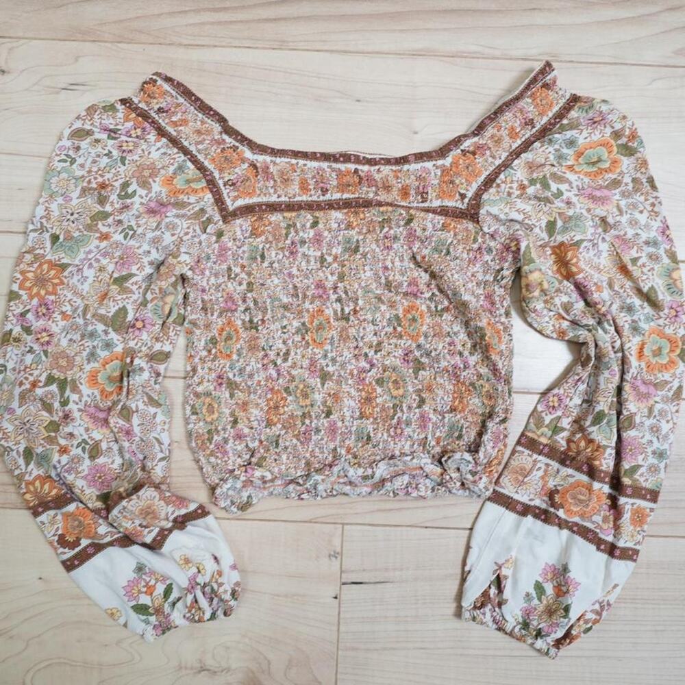 Blu Pepper floral smocked long sleeve crop top S cottagecore coquette blouse